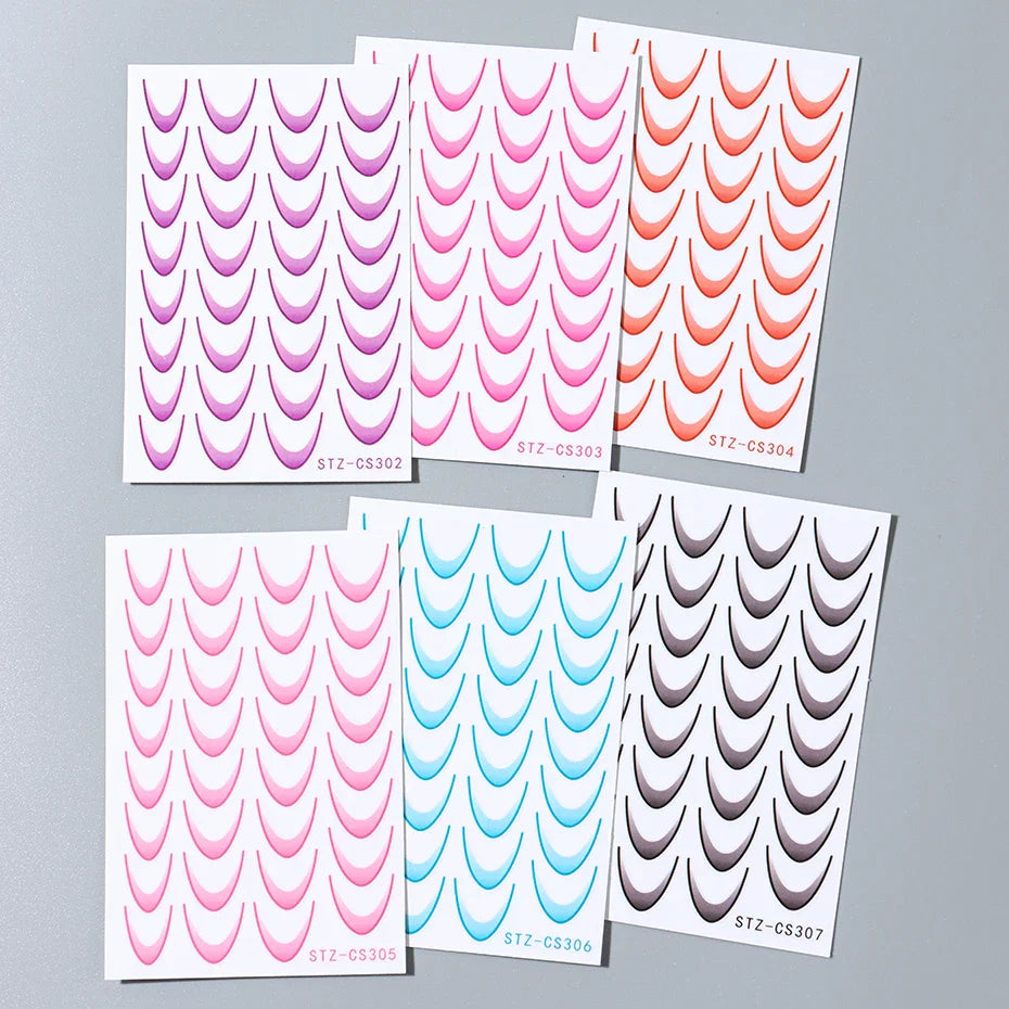 6pcs French Manicure Sticker Gradient Stripe Lines Sliders For Nails