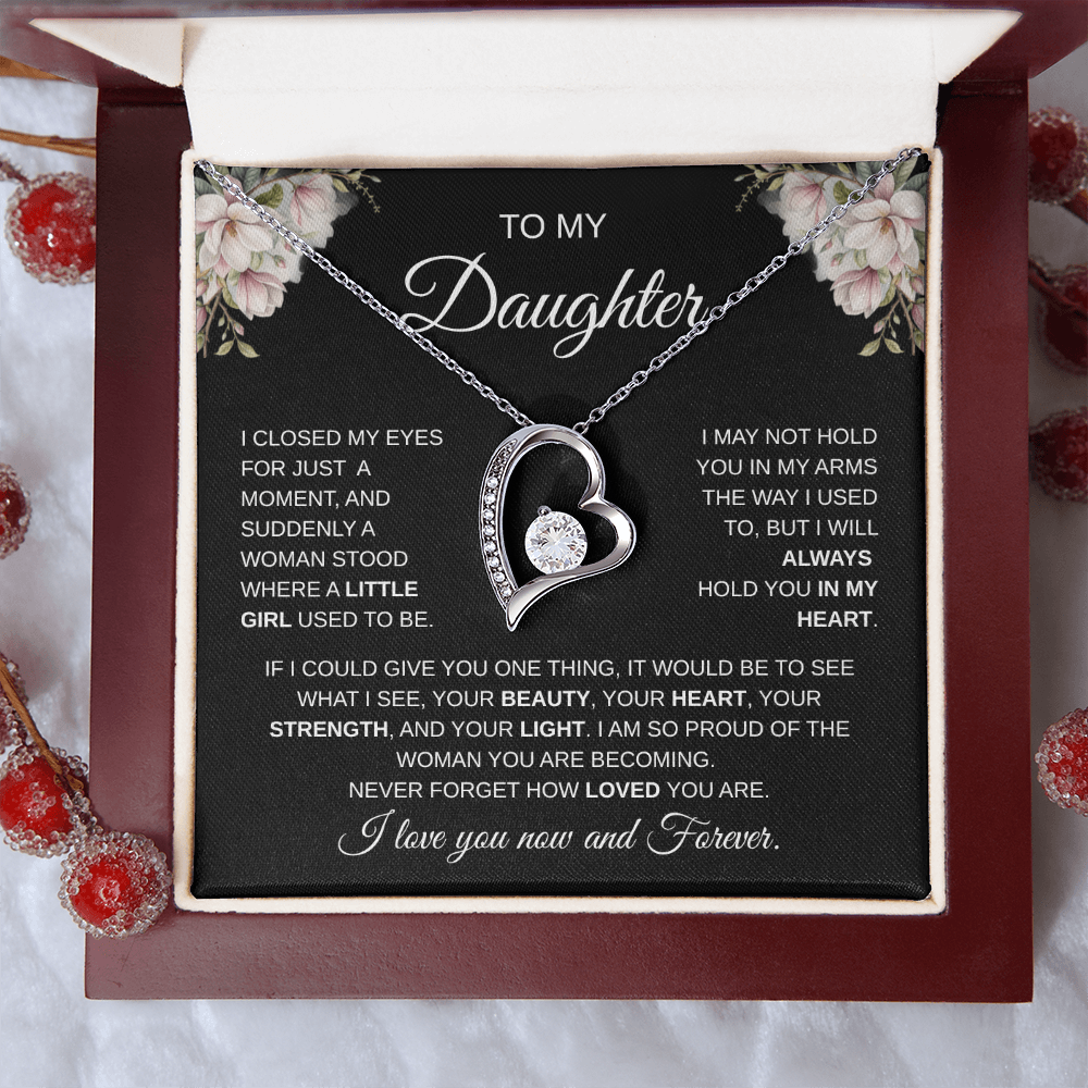 To My Daughter – I Love You Now and Forever Heart Necklace