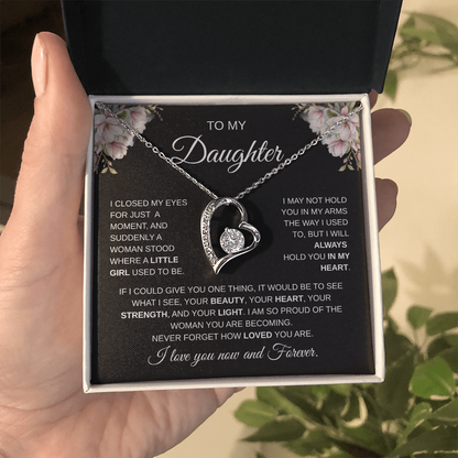To My Daughter – I Love You Now and Forever Heart Necklace